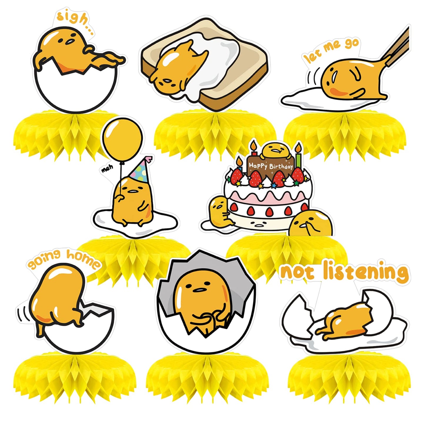 8 Pcs Lazy Egg Birthday Party Decoration, Egg Theme Honeycomb Centerpieces 3D Double Sided Table Decorations, Photo Booth Props for kids Birthday