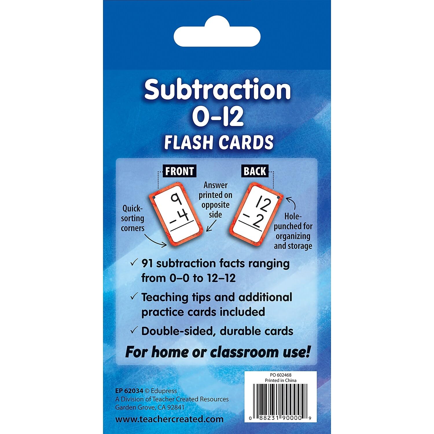 Teacher Created Resources Subtraction 0-12 Flash Cards (EP62034)