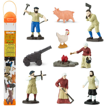 Safari Ltd. Jamestown Settlers TOOB - 10 Figurines: Sailor, Gardener, Blacksmith, Settlers, John Smith, Chicken, Pig, Cannon - Educational Toy Figures