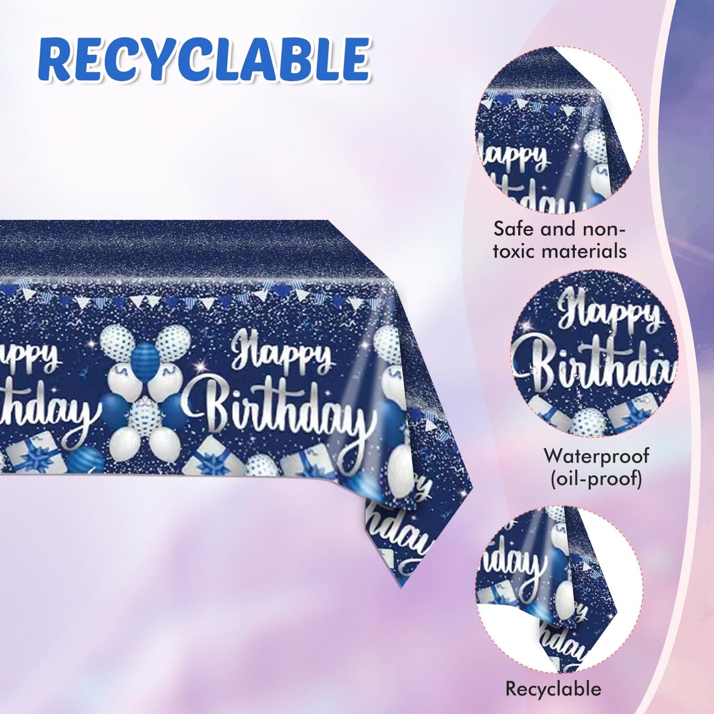 Navy Blue and Sliver Birthday Decorations Happy Birthday Party Tableware Set Happy Birthday Tablecloths and Plates Napkins Party Dinnerware for Men