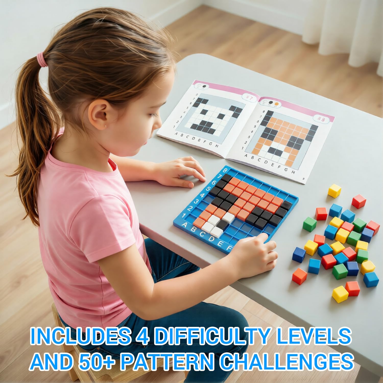 HEGYINI Pixel Art Kit for Kids Ages 5-8-12 - STEM Building Toy with 400+ Colorful Cubes & Challenge Cards | Fine Motor Skills, Math & Coding