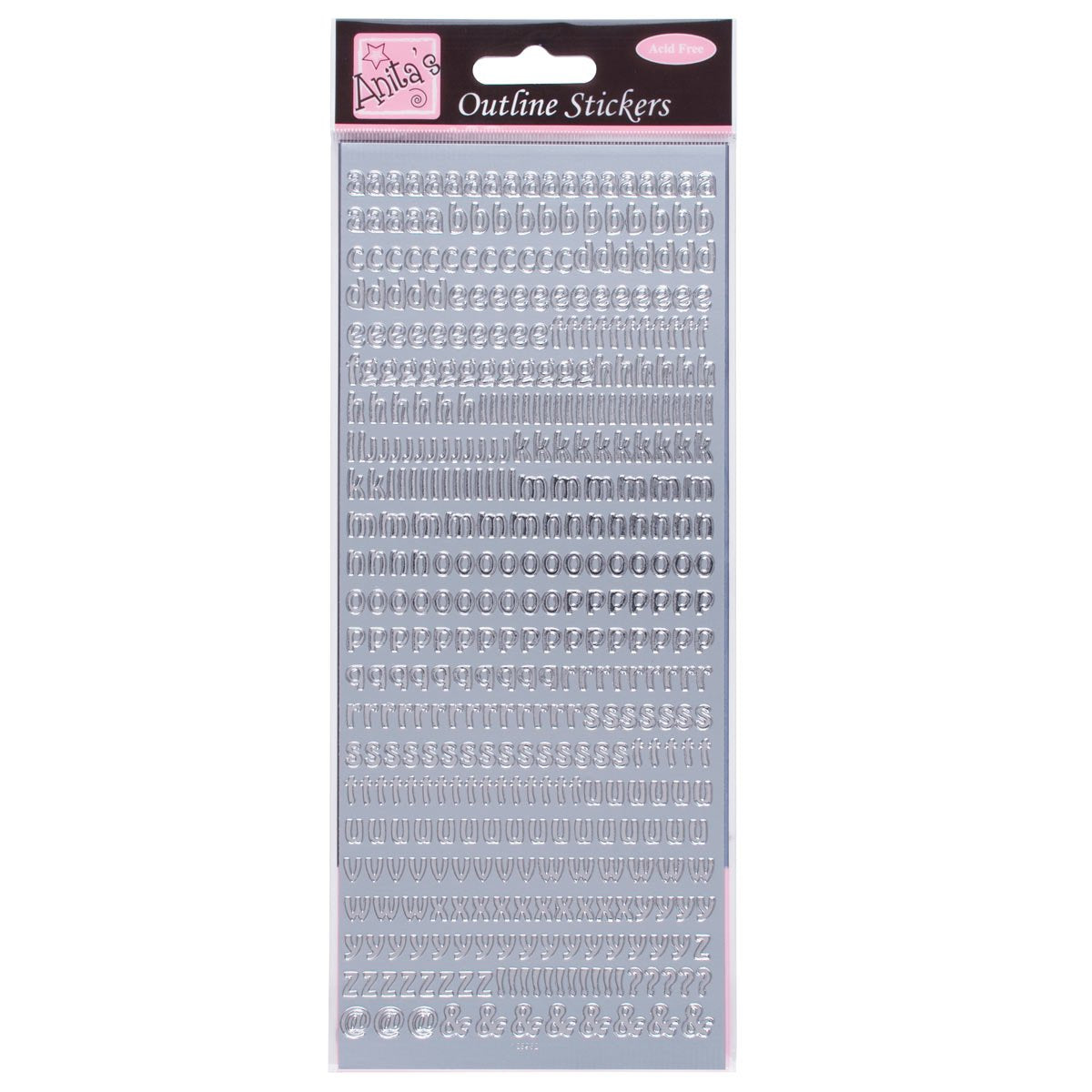 Anitas Outline Stickers, Small Letters, Silver, for Scrapbooking, Card Making, Kids Play, Homework, Art, Craft, Embelish, Decorative, Paper, Card