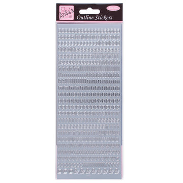 Anitas Outline Stickers, Small Letters, Silver, for Scrapbooking, Card Making, Kids Play, Homework, Art, Craft, Embelish, Decorative, Paper, Card