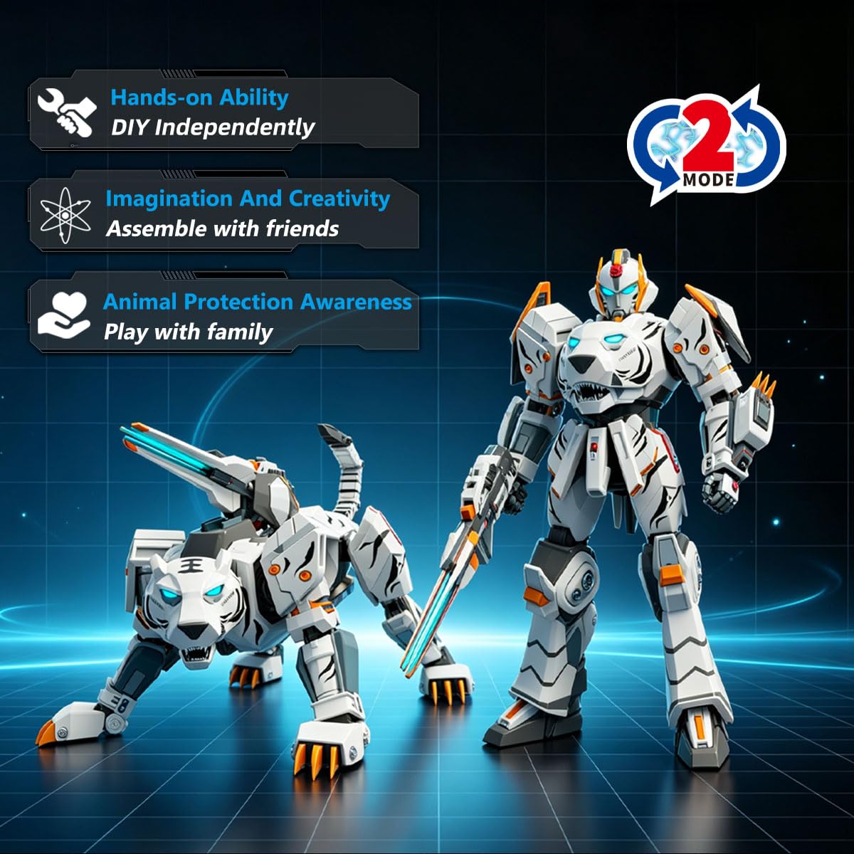 Wenbeier Animal Transforming Robot Toys 10 Inches Tiger Action Figure for Kids Deformation Assembly Robot for Boys & Girls Ages 6 7 8 9 10