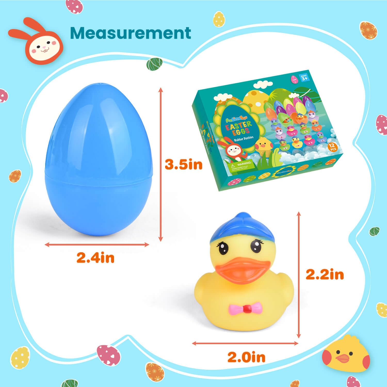12 PCS Prefilled Easter Eggs with Rubber Duck Toys, Easter Basket Stuffers, Easter Egg Fillers, Bath Toy Squirters, Bathtub Toys for Kids