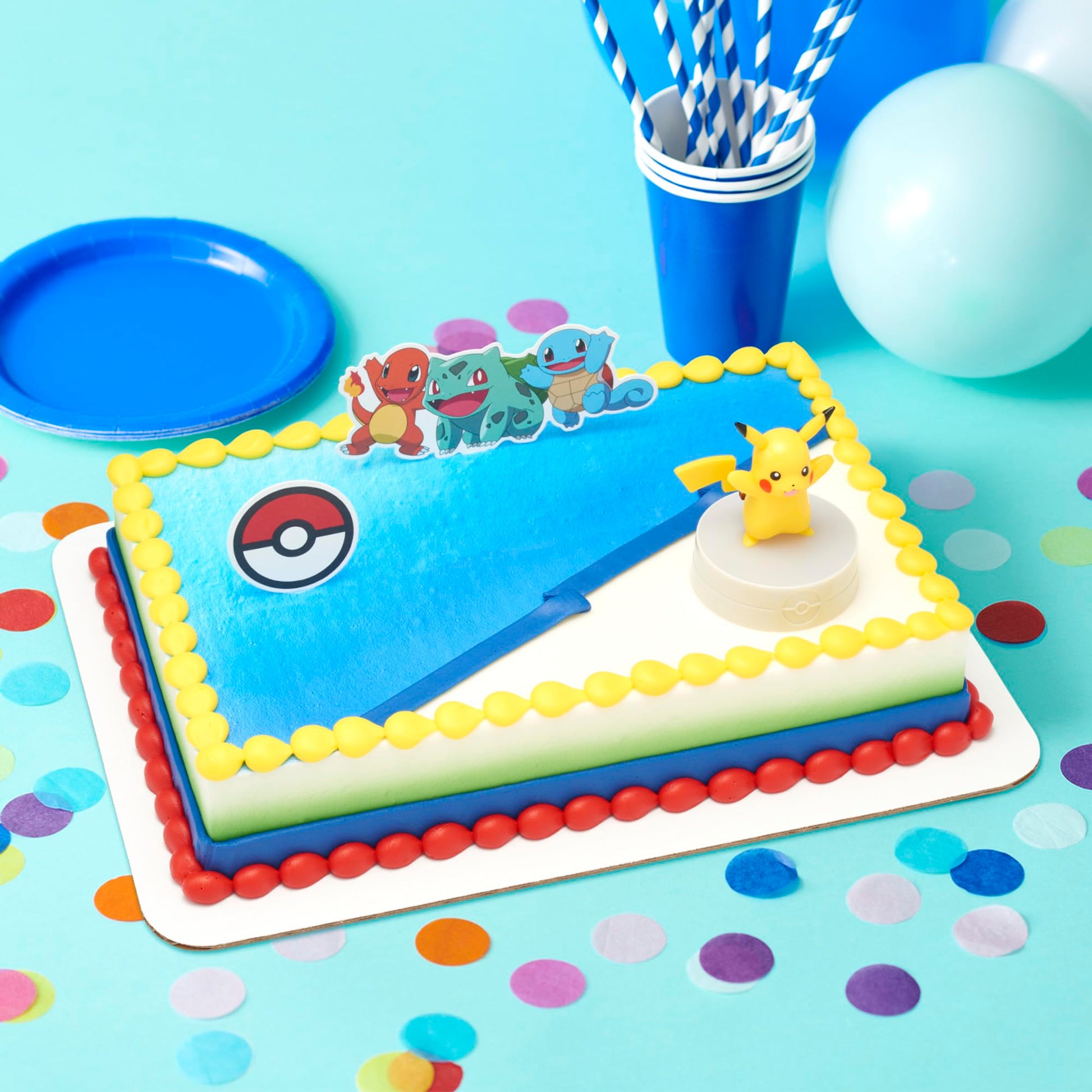 DecoSet® Pokémon Light Up Pikachu Cake Topper, 3 Piece Decoration Set, Birthday Decorations For All Size and Shape Cakes | For Birthday