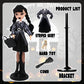 DANONI Addams Toys,Long Sleeve Dots Dress,Red Lips,Black High Heels and Black Hair,Made to Move Addams Dolls,Birthday Idea Gifts (Striped Doll +