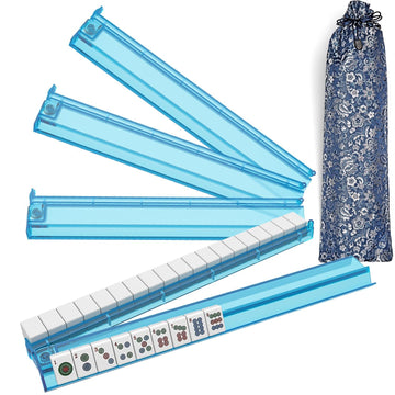 Gigeeei Mahjong Racks with Pushers and Bag - Set of 4 Clear Acrylic Tile Holders for American Mahjongg, Mahjong Accessories and Storage Bag