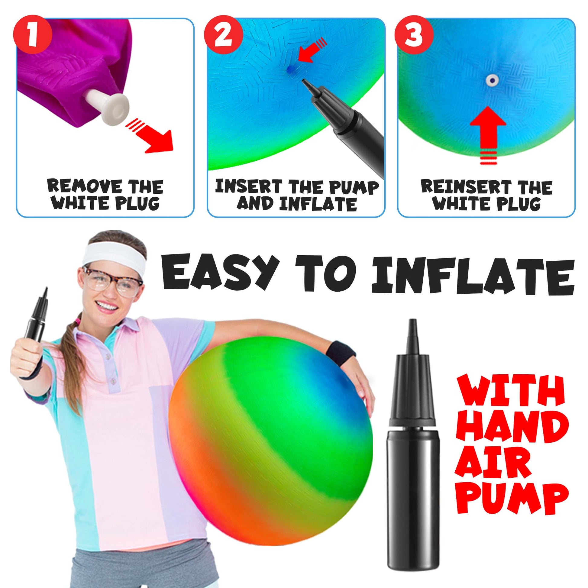 18-Inch Rainbow Playground Ball with Hand Pump, Jumbo Kickball for Kids