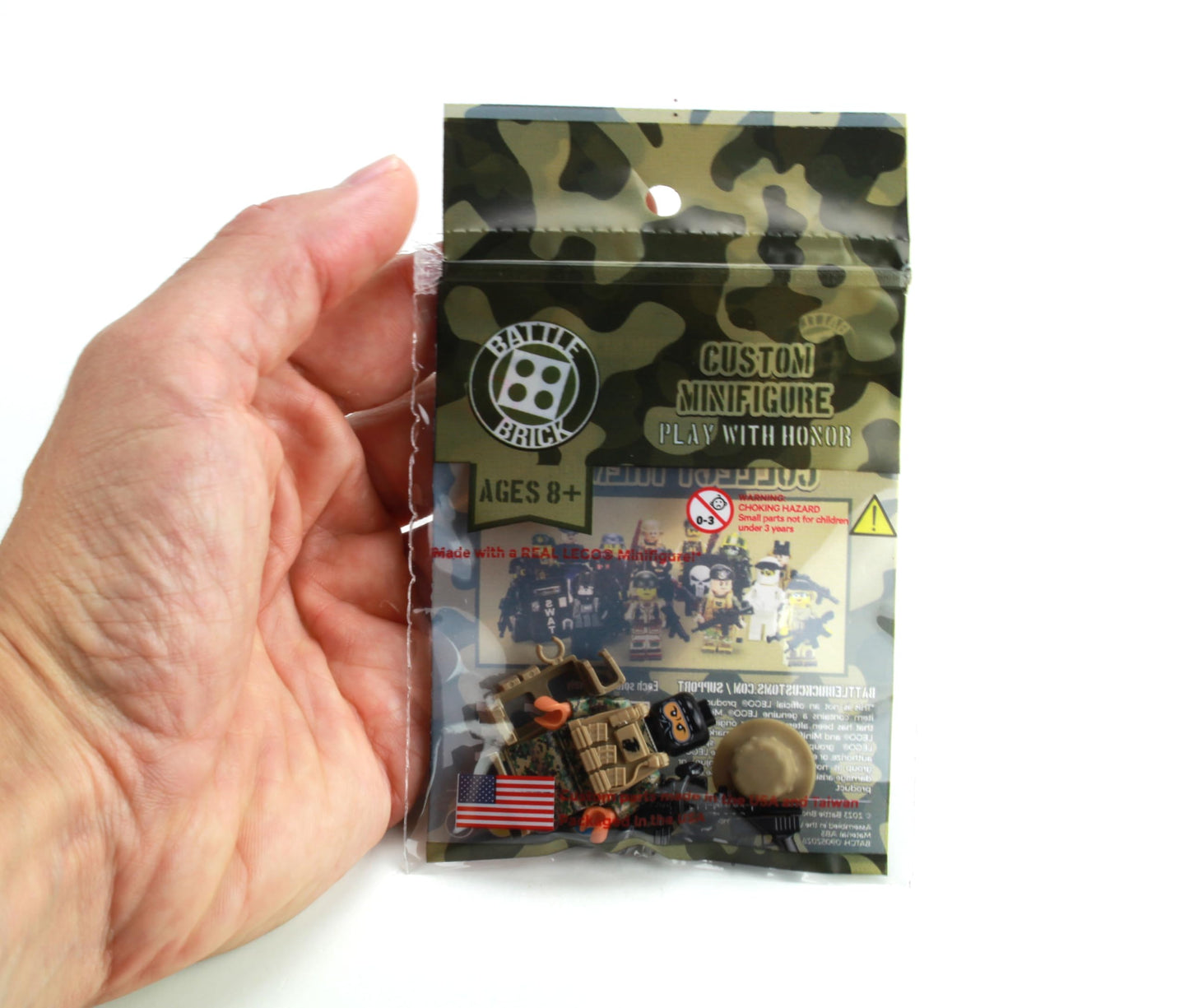Battle Brick 1.6 Inches Tall Marine Force Recon Sniper Custom Minifigure | Collectible Genuine Military Minifig | Printed Camo | Gear Made in the USA