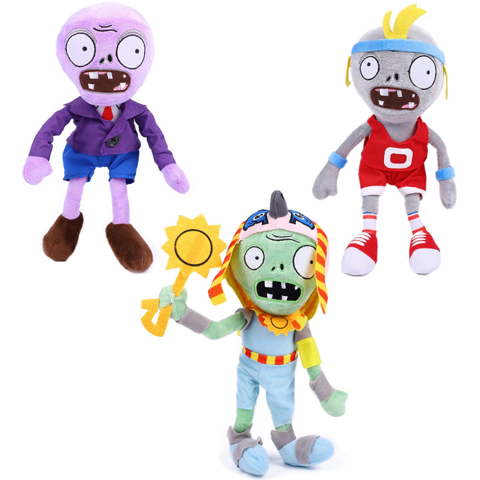 JHESAO 3 PCS Plants and Zombies Plush Zombies Sets Toy Sport Zombie, 1 2 Stuffed Soft RA Purple Zombie Doll, PVZ Plushies Figure Doll New