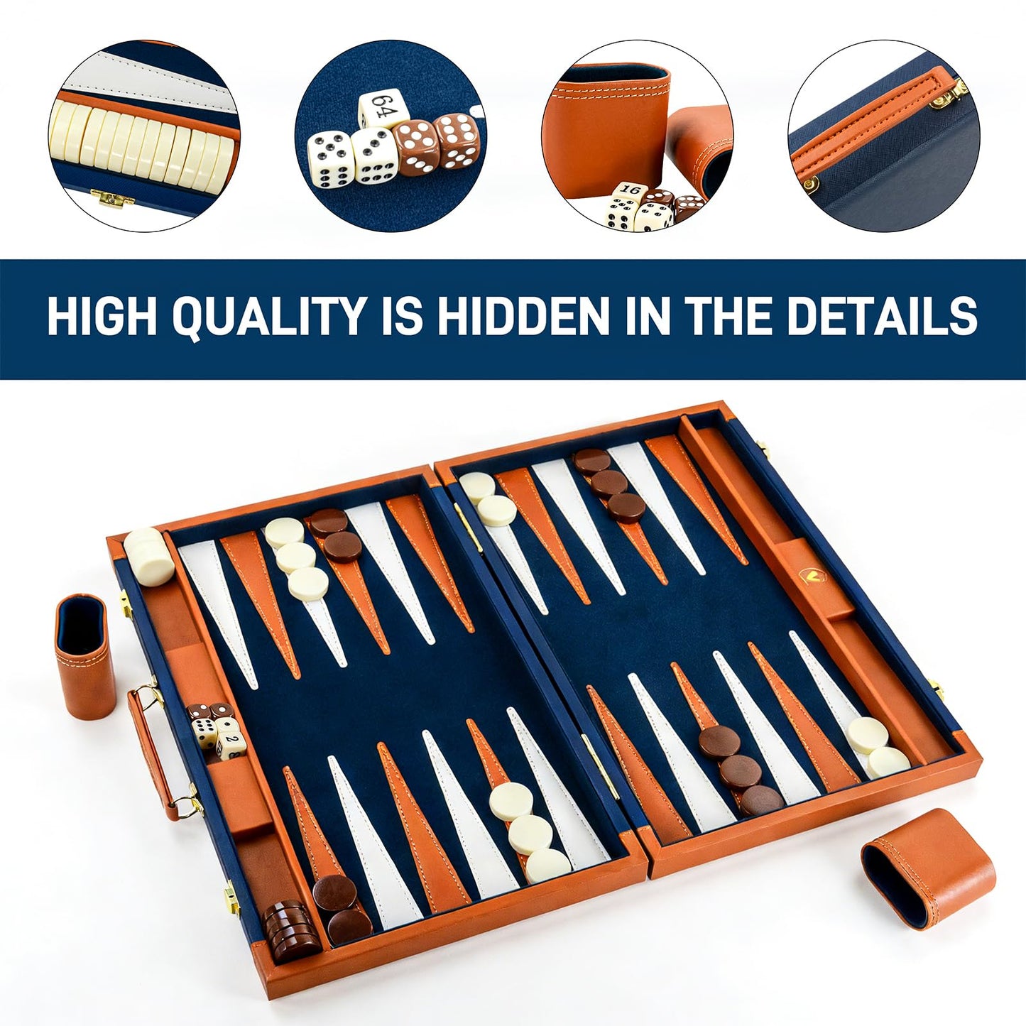 Premium Backgammon Sets for Adults, 17.5 Inch Large Backgammon Board Games, Portable PU Leather Travel Backgammon Set - Classic Board Strategy Game