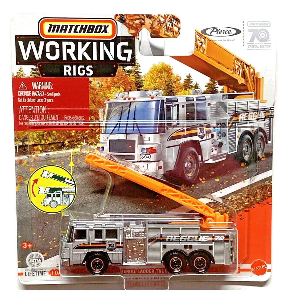Matchbox Pierce Quantum Aerial Ladder Truck, Working Rigs 10/16 [Silver/Orange]
