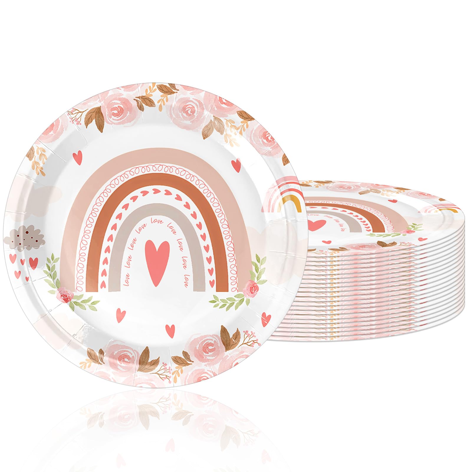 VVBray 20Pcs 9 Inch Boho Rainbow Disposable Plates Boho Themed Party Tableware Party Plate Set Dessert Paper Plates, for Girls Kids Groovy Birthday