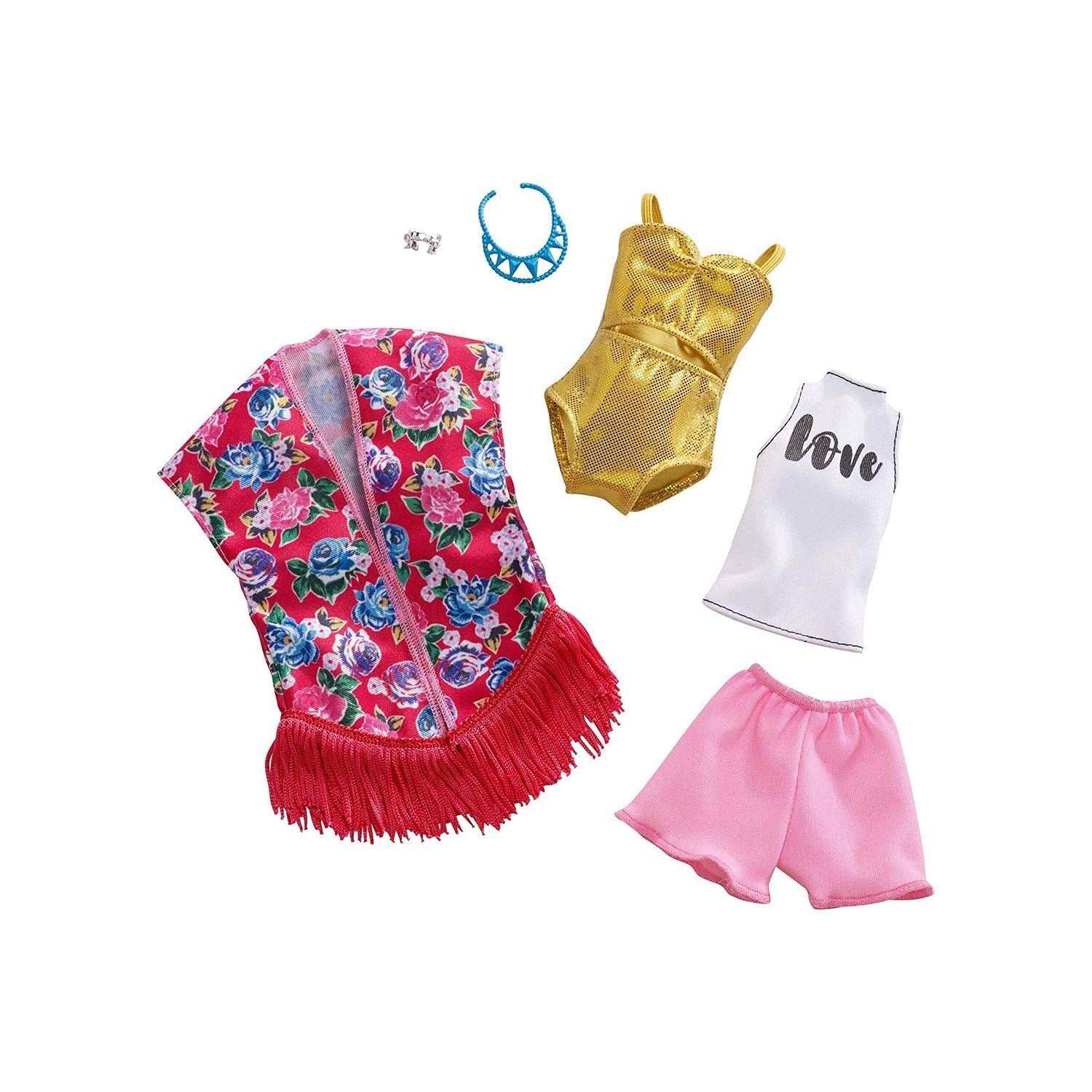 Barbie Clothes - 2 Outfits Doll Include a Golden Metallic Swimsuit, Gift for 3 to 8 Year Olds