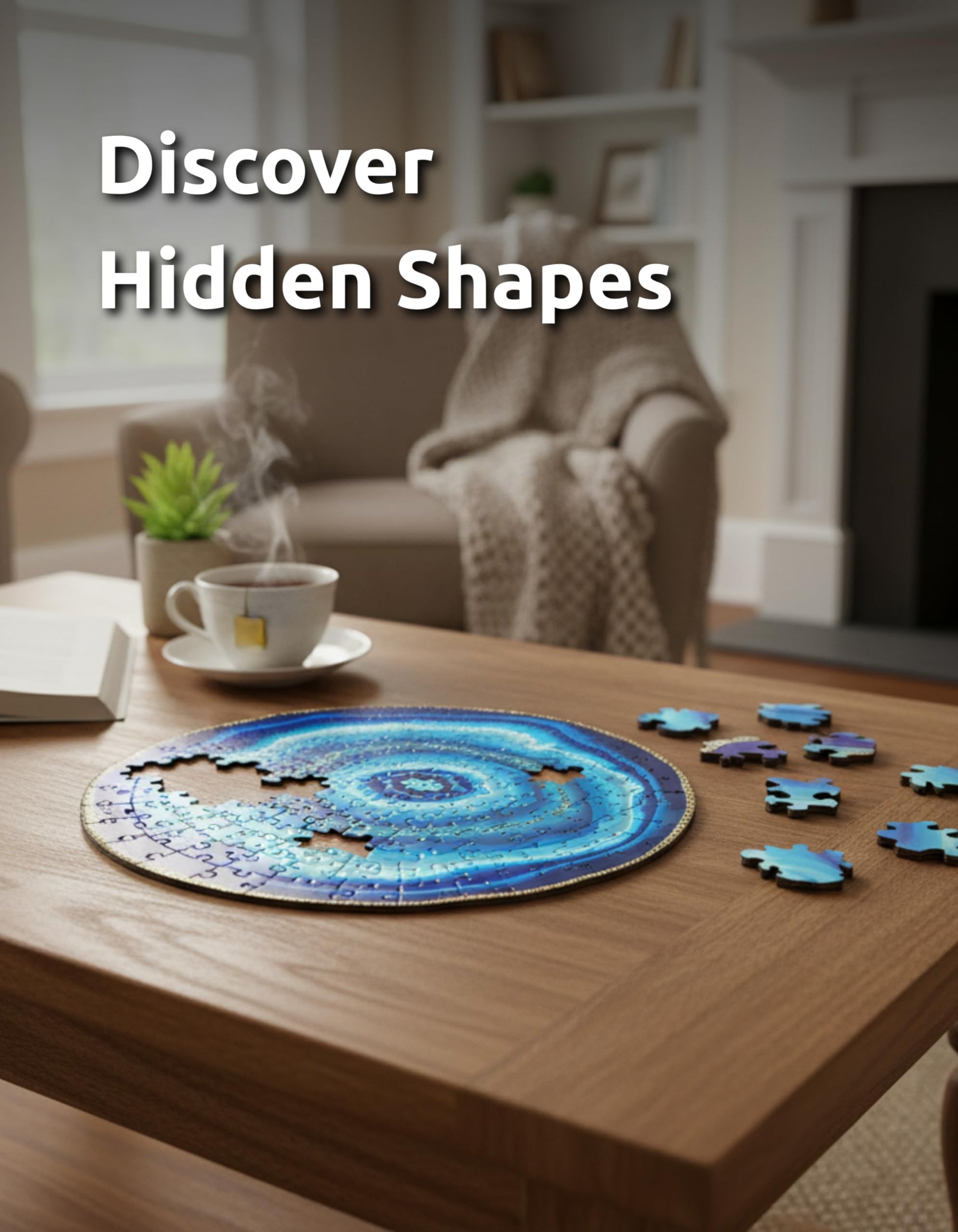 Blue Geode Puzzle - Realistic World Wooden Jigsaw Puzzle A3 Size by Sharp Brain Zone, Premium Plywood Brain Teaser, Unique Art Design,Unique Geode Art