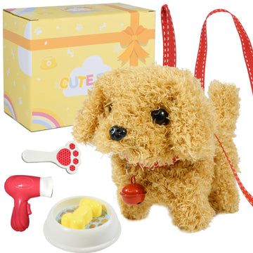 lonfypeng Plush Toys Walking Dog Toys that Can Walk, Bark and Wag Tail,Interactive Electronic Pet Toys Puppy with Leash,Easter Christmas Birthday Gift
