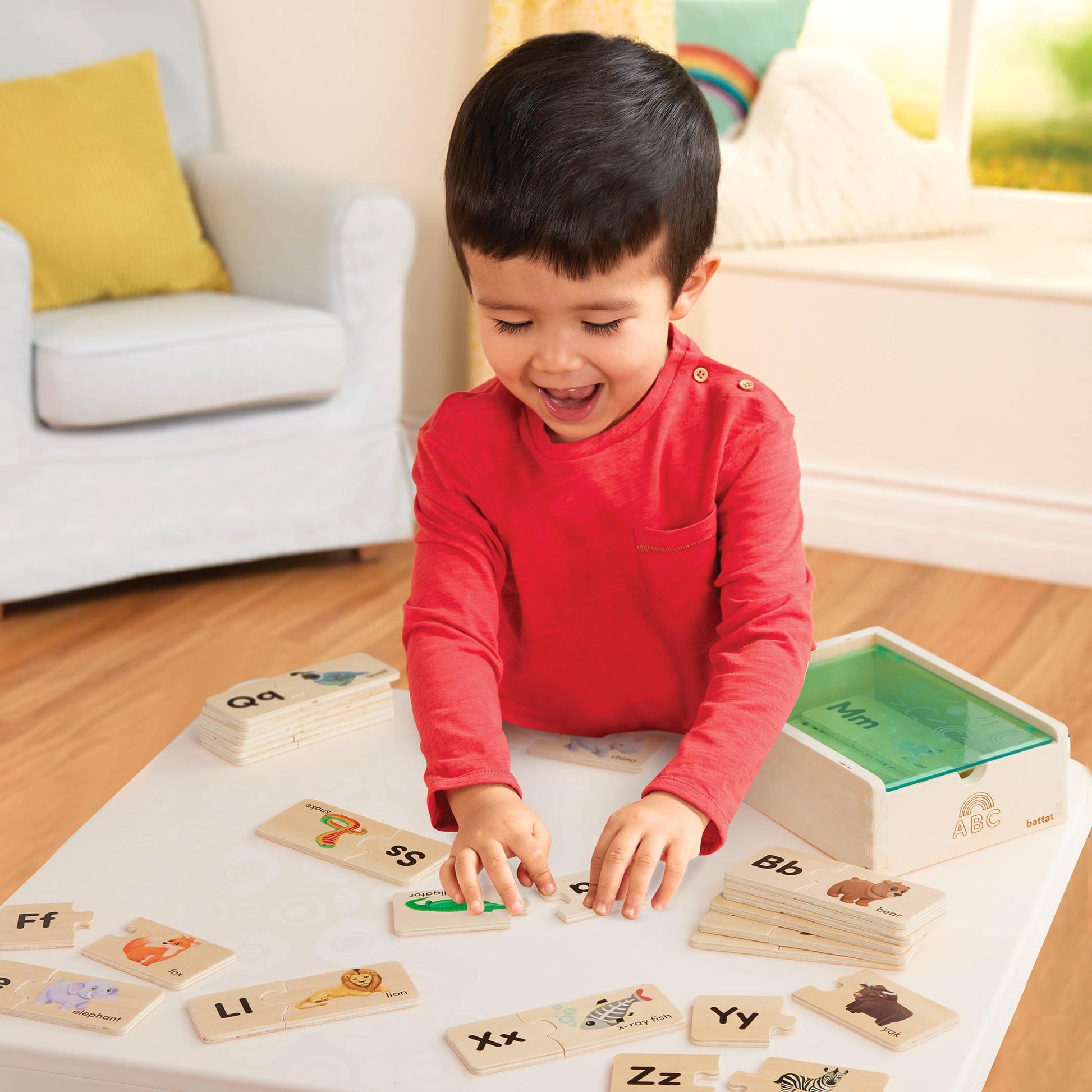 Battat One-Match Alphabet Puzzle, Self-Correcting Wooden ABC Box, Alphabets