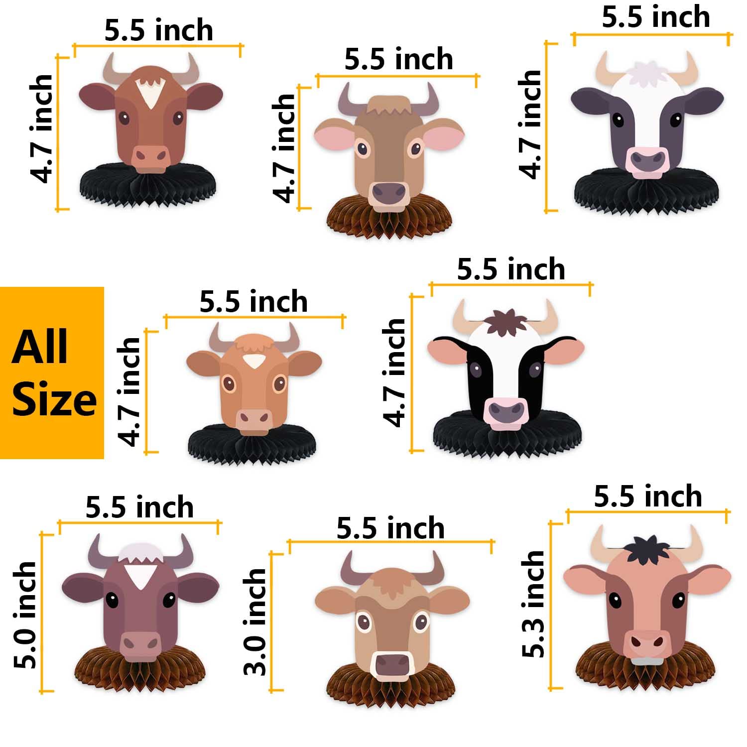 Cow Country Western Bull Riding Bull Rider Competition Honeycomb Centerpieces Farm Animals Theme Decor Decorations for Boys Girls Baby Shower Cow