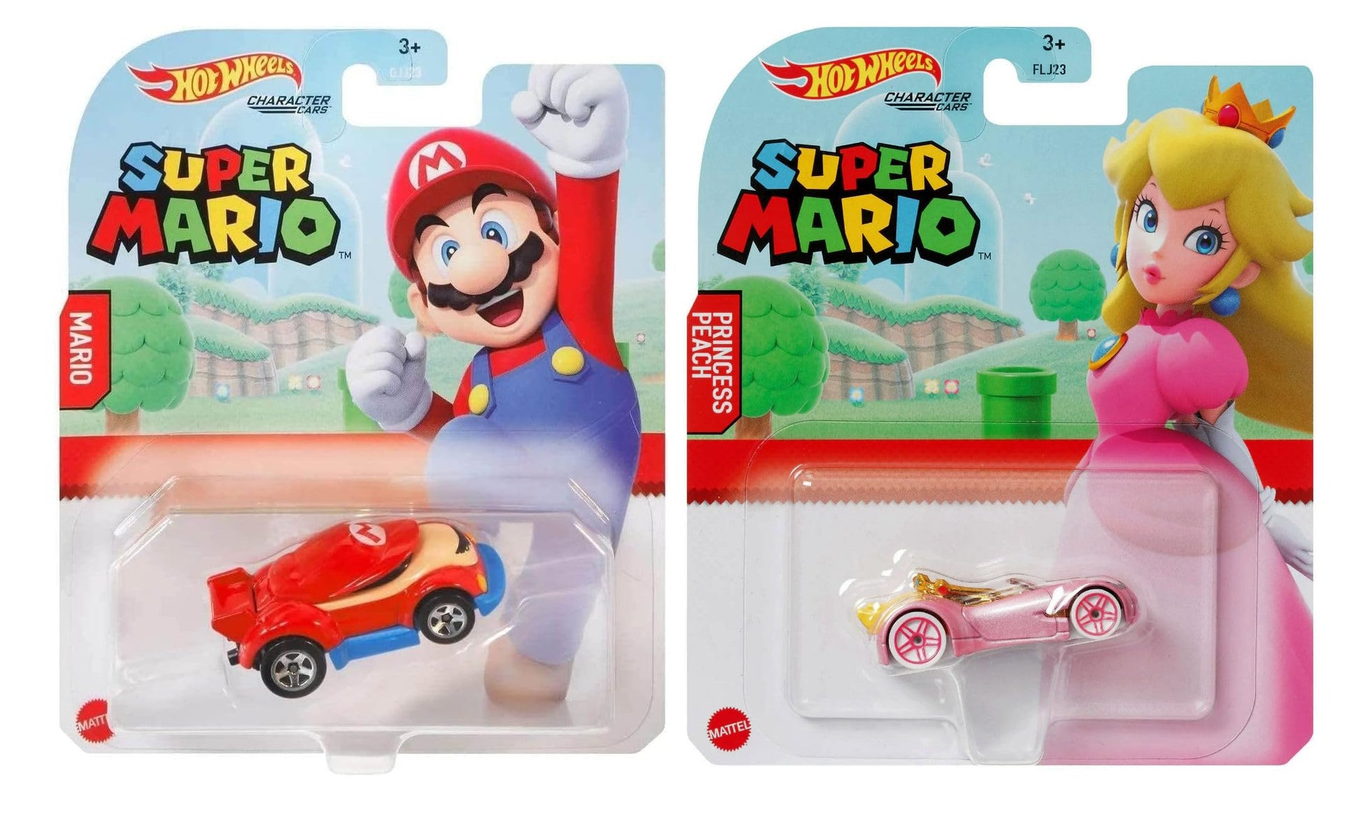 Hot Wheels Super Mario Character Cars Bundle of 2, Mario & Princess Peach