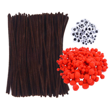 Livder Christmas Pipe Cleaners Set - 475 Pieces, 145 Brown Chenille Stems, 190 Red Pom Poms, 140 Wiggle Eyes for Crafts