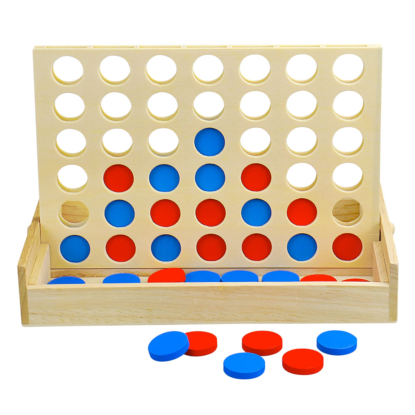 Arfun 4 in a Row Wooden Connect Board Game, Foldable Line up 4 Game, Classic Strategy Family Fun Toy, Wood Connect Game for Kids and Adults (Travel