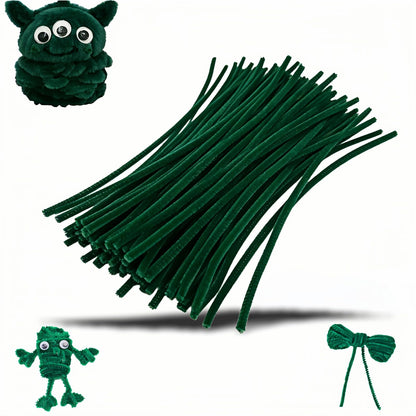 Dark Green Pipe Cleaners, 100 Pieces Chenille Stems for DIY Crafts, Arts and Festival Decorations, 6mm x 12 Inch
