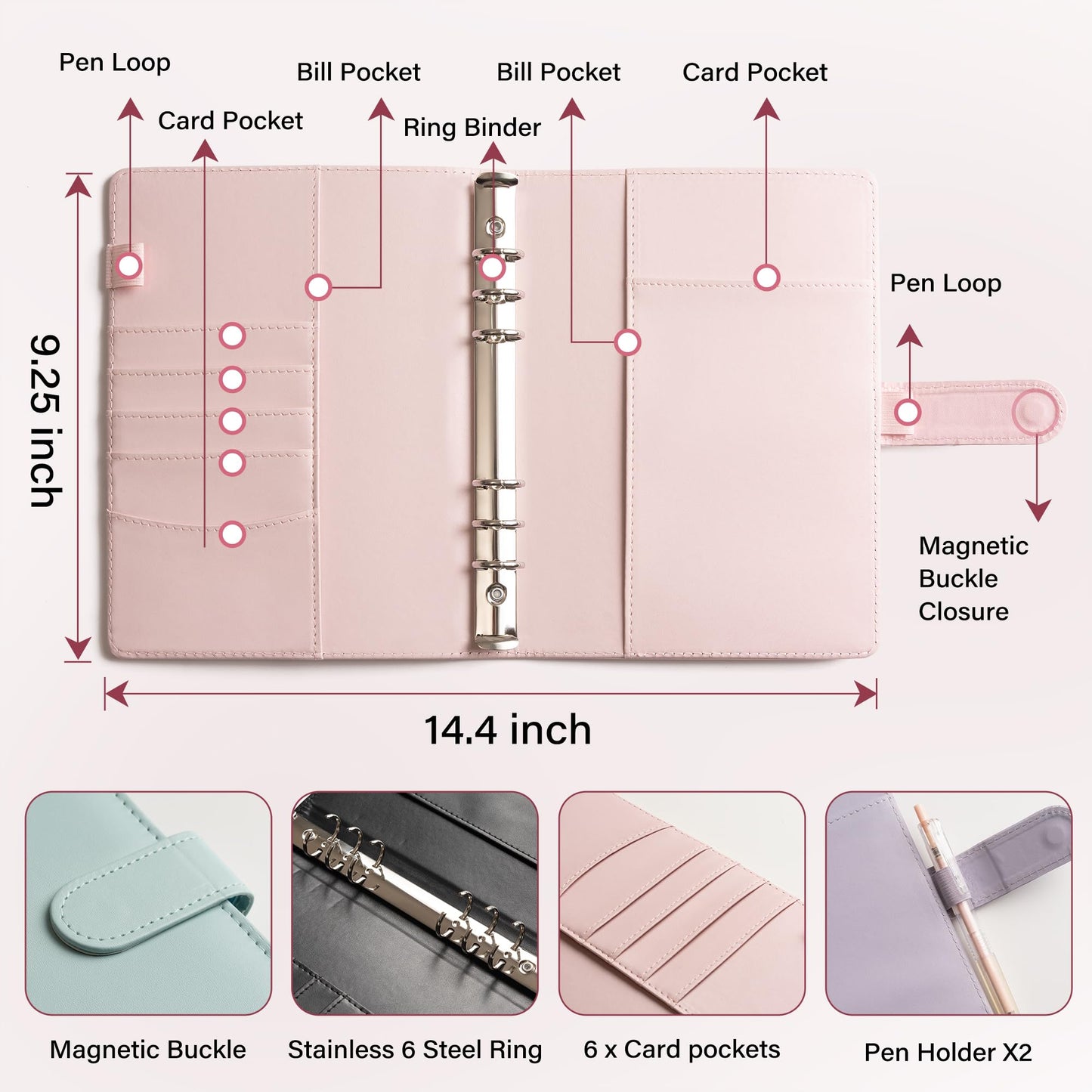 A5 Kpop Photocard Binder, 6 Ring Card Collector Album with 240 Card Slots, 30 Double-Sided Photocard Sleeves, PU Leather Binder Cover for Organizing