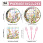 QDIRDEC Easters Party Plates Happy Easters Rabbits Party Tableware Decorations Disposable Easter Plates and Napkins for Kids Spring Birthday