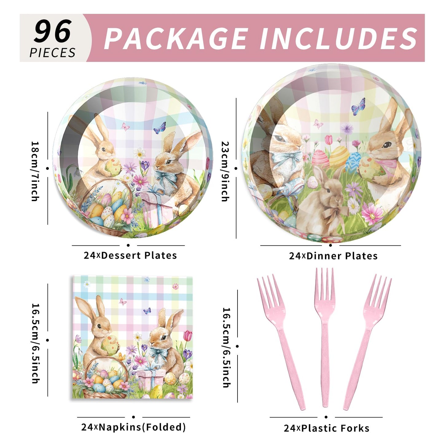 QDIRDEC Easters Party Plates Happy Easters Rabbits Party Tableware Decorations Disposable Easter Plates and Napkins for Kids Spring Birthday