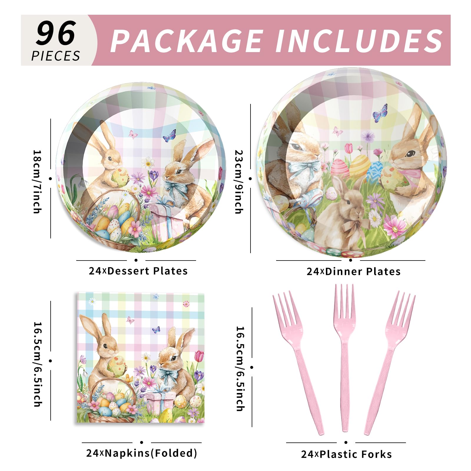 QDIRDEC Easters Party Plates Happy Easters Rabbits Party Tableware Decorations Disposable Easter Plates and Napkins for Kids Spring Birthday