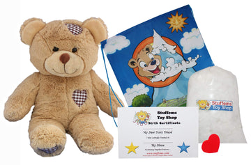 Stuffems Toy Shop Make Your Own Stuffed Animal 16" "Brown Patches Bear - No Sew - Kit with Cute Backpack!