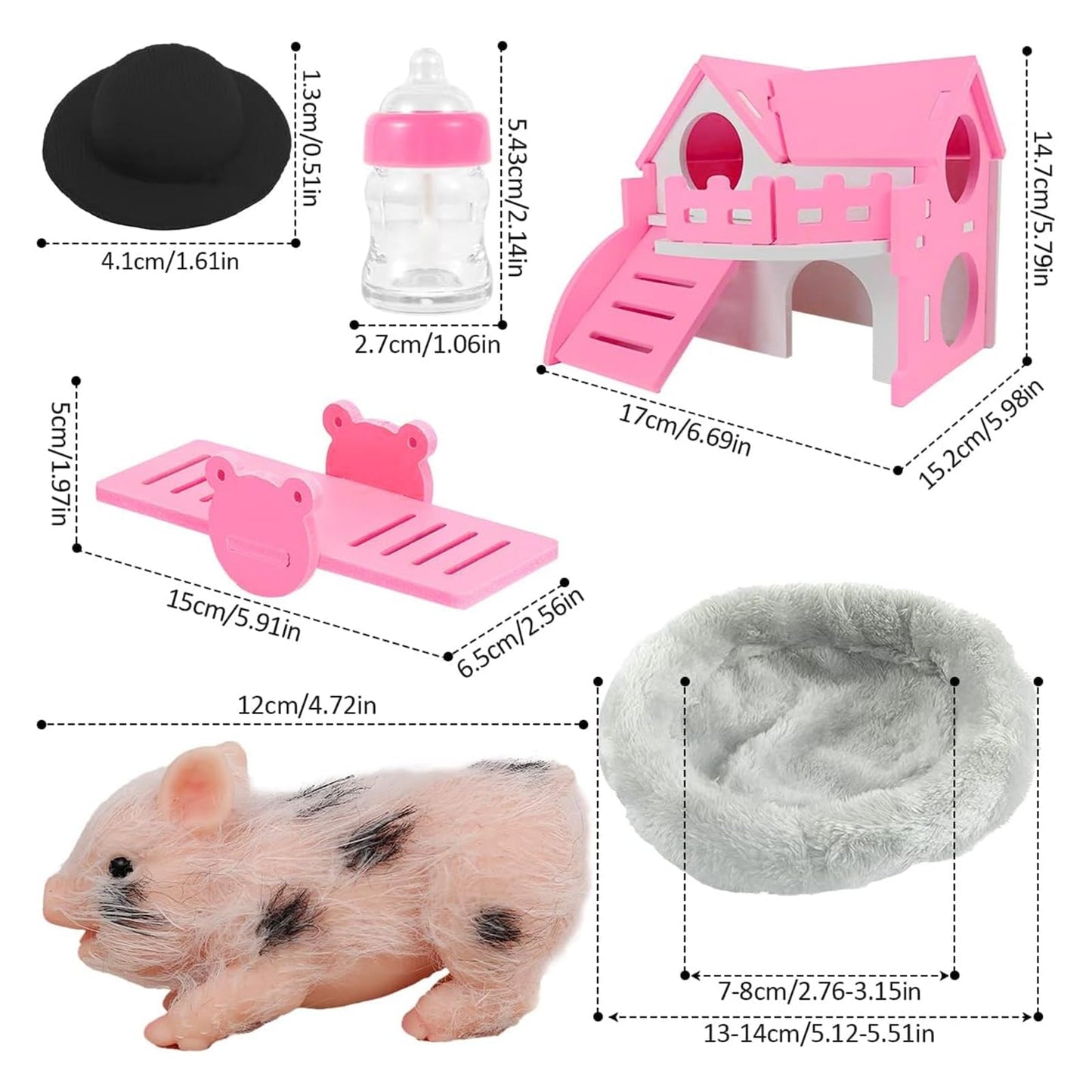Eummy Silicone Mini Animals Pig Set, 5 Inch Toys for Girls & Boys, Realistic Cute Baby Piggy Doll Soft Body, Item for Kids, Her, Birthday, Christmas