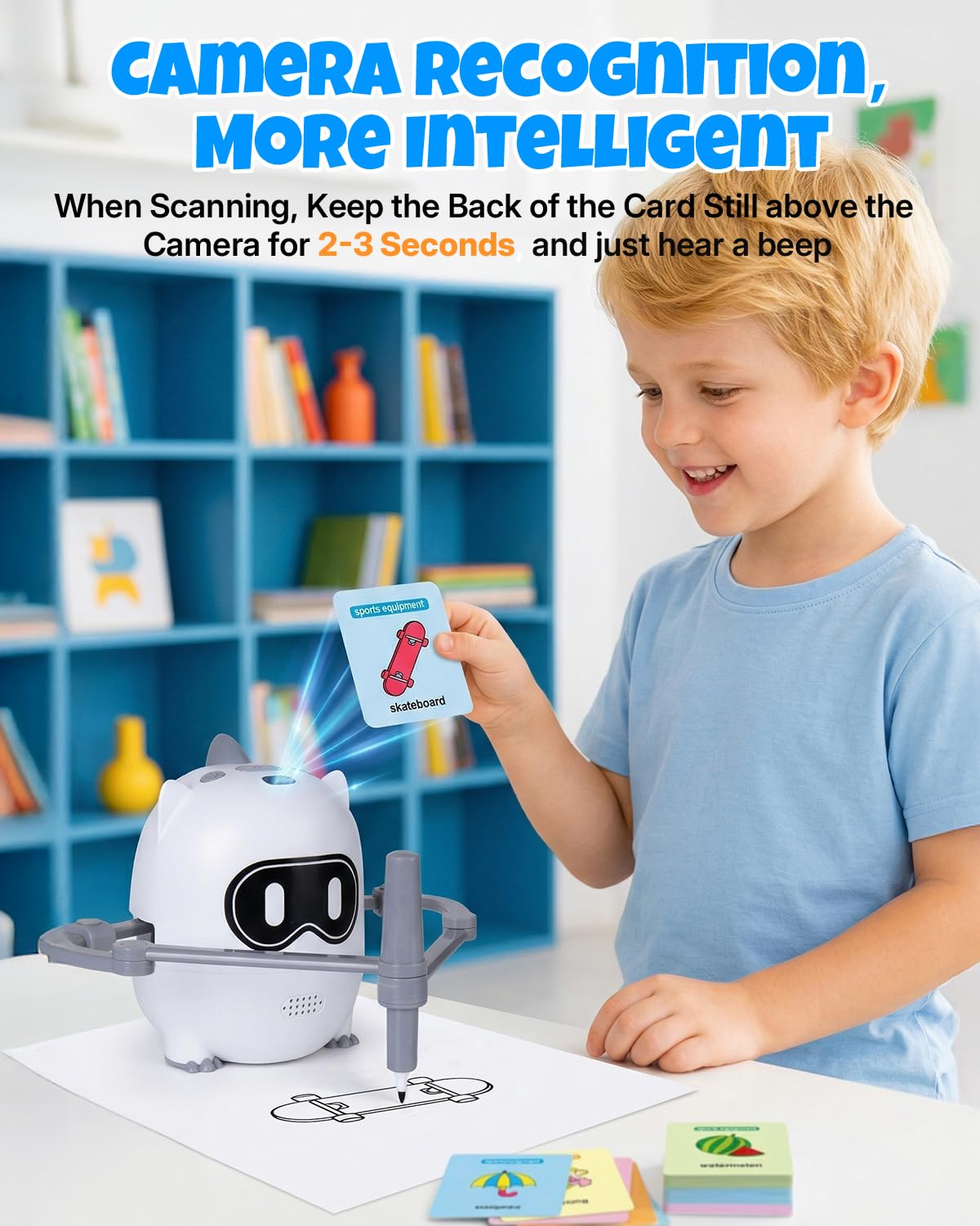 WOQWOQ Drawing Robot for Kids, Smart Scan & Music Interactive Educational Drawing Toy, with 200 Cards & 12 Color Pens, Montessori Painting Learning