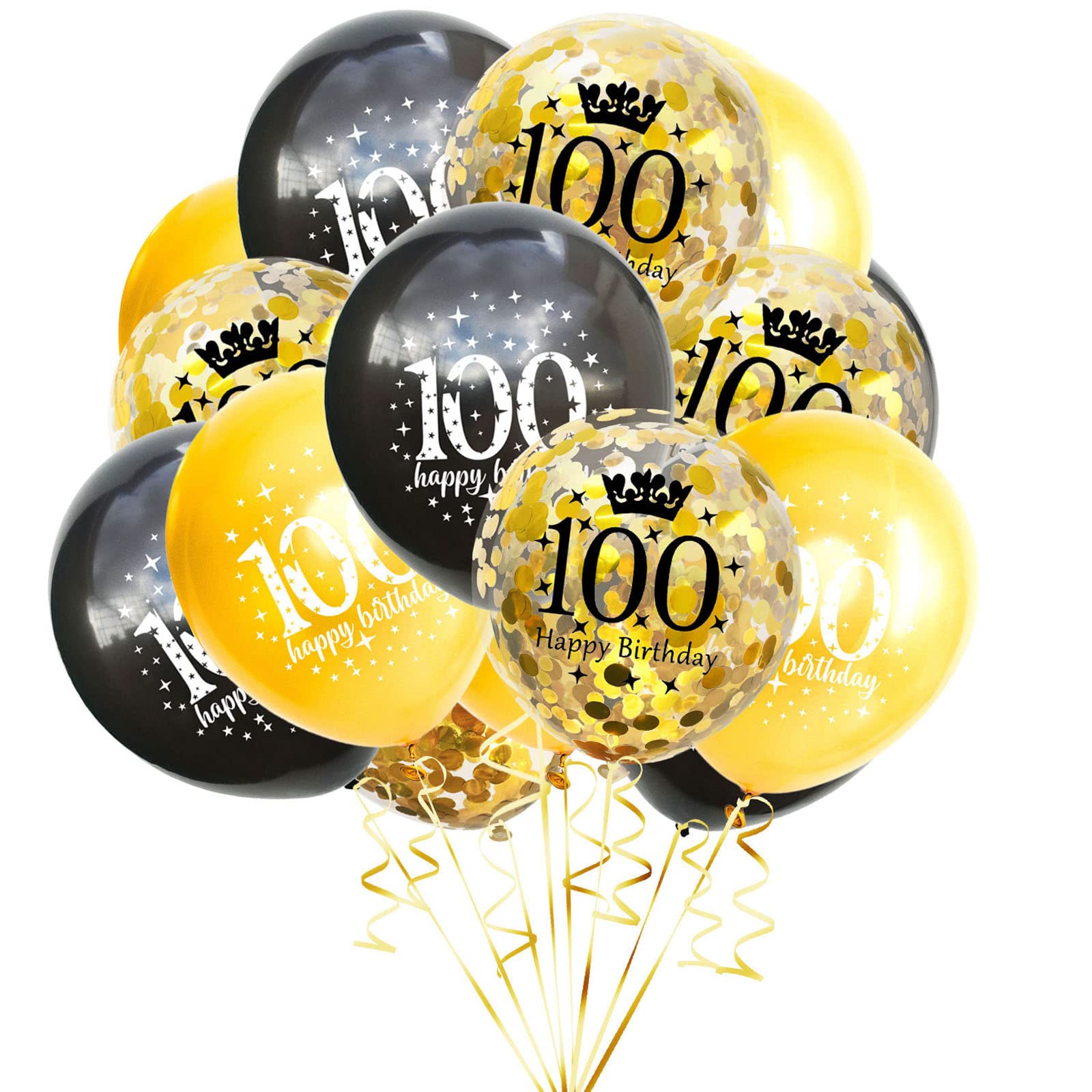SHUNTAI 100th Birthday Balloons Gold and Black 12 inch 15 Pieces