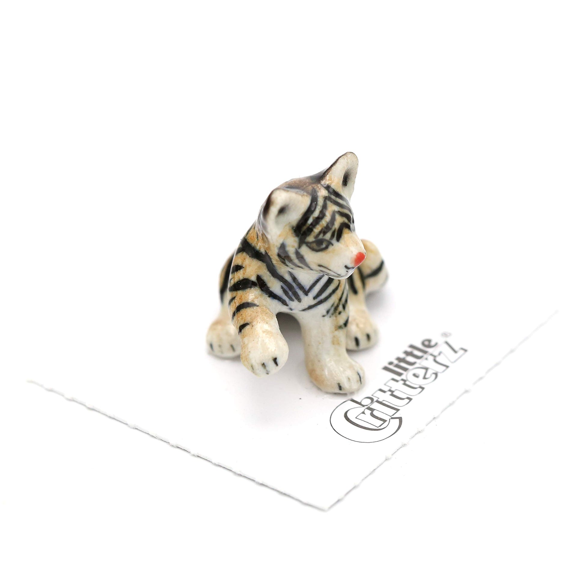 Little Critterz Tiger Cub Decorative Porcelain Display Object “Sneak” - Handcrafted Hand-Painted Adult Home Décor Accent