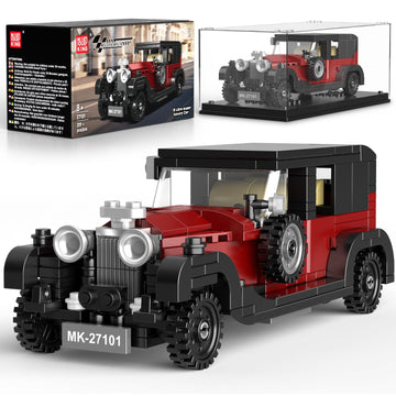 Mould King 27101 Vintage Car Building Sets, 319+ Pcs MOC Racing Car Building Kit with Display Case, Collectible Vehicle Model Building Blocks Toy