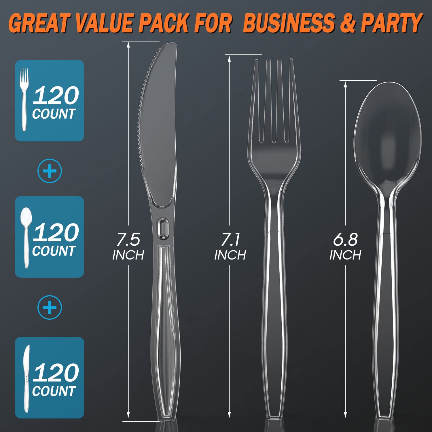 360 Count Plastic Silver Ware Heavy Duty, 120 Forks, 120 Spoons, 120 Knives, Heat Resistant & BPA Free Disposable SilverWare, Disposable Cutlery set