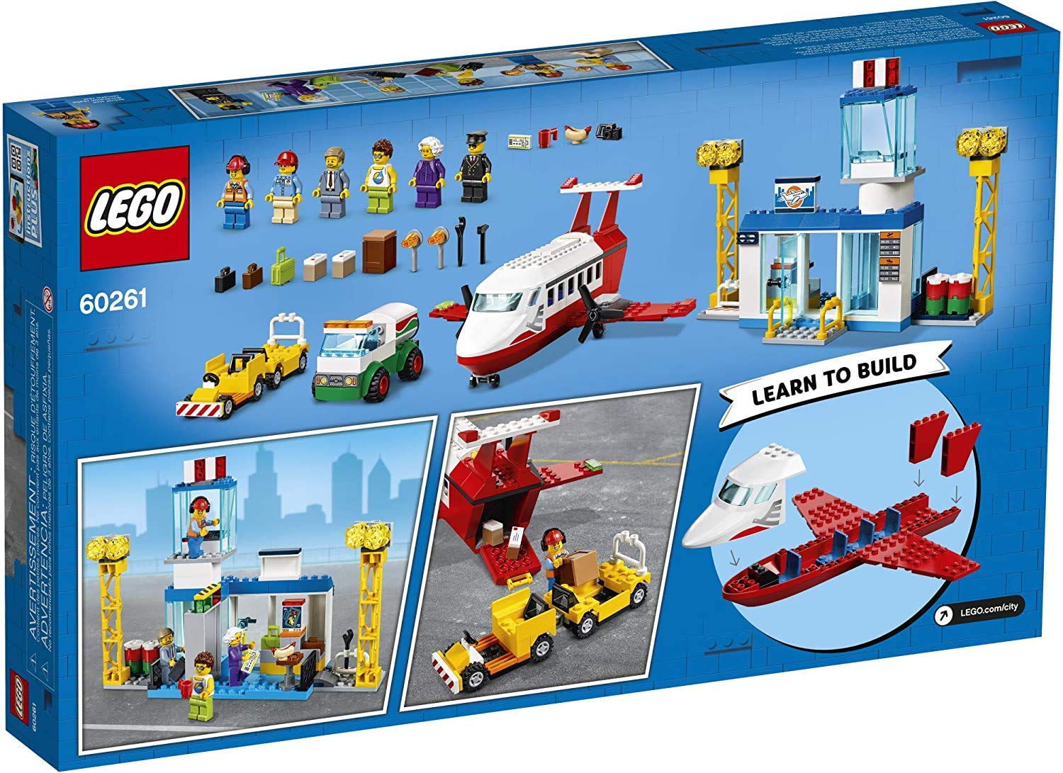 LEGO City Central Airport 60261 Building Toy, with Passenger Charter Plane, Airport Building, Fuel Tanker, Baggage Truck, Cargo and 6 Minifigures