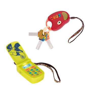 B. toys - Toy Car Keys & Cellphone - 2 Pieces Sensory Bundle - Developmental Toy for Babies, Toddlers - Red Keys & Green Play Phone - 10+ Months