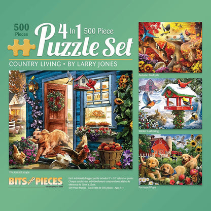 Bits and Pieces - 4-in-1 Multi-Pack - 500 Piece Jigsaw Puzzles for Adults - 500 pc Winter Spring Summer Fall Seasons Puzzle Set Bundle by Artist Larry