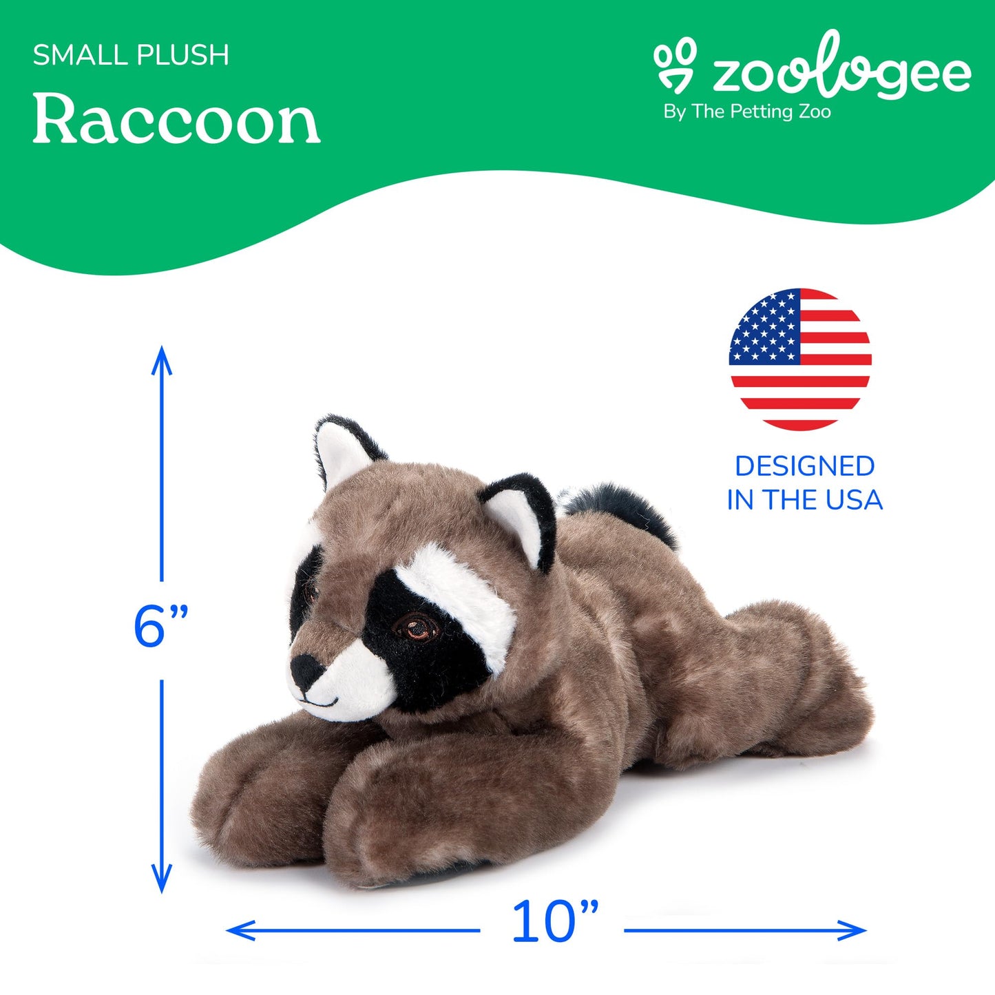 The Petting Zoo Raccoon Stuffed Animal Plushie, Gifts for Kids, Earth Keeperz Wildlife Animals, Zoologee Raccoon Plush Toy, 10 inches