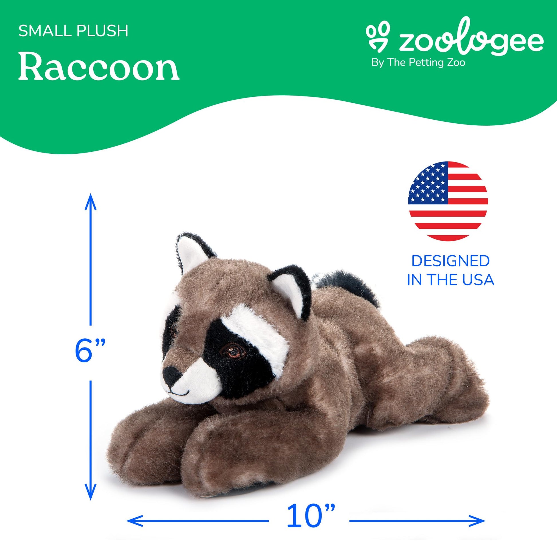 The Petting Zoo Raccoon Stuffed Animal Plushie, Gifts for Kids, Earth Keeperz Wildlife Animals, Zoologee Raccoon Plush Toy, 10 inches