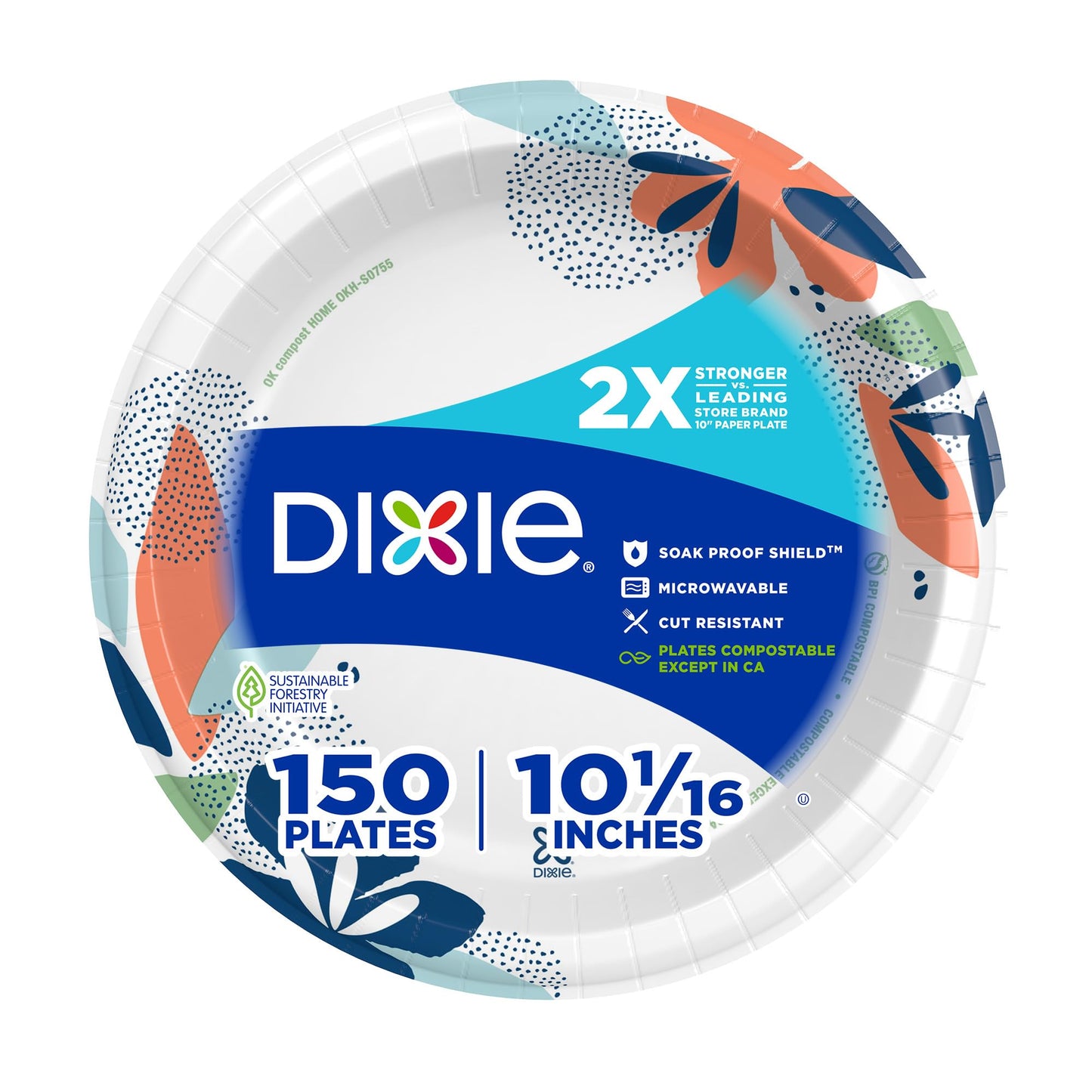 Dixie Large Paper Plates, 10 Inch, 150 Count, 2X Stronger*, Microwave-Safe, Soak-Proof, Cut Resistant, Disposable Plates For Everyday Breakfast