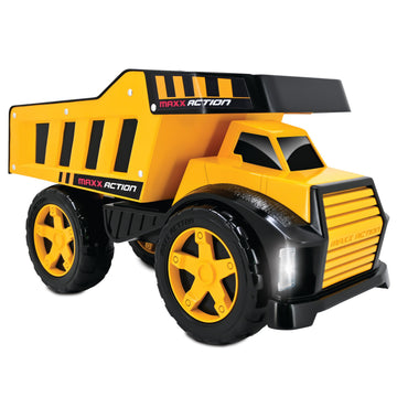 Maxx Action 16" Steel Dump Truck, Realistic Lights & Sounds, Heavy Duty Metal Truck Bed, Extra Large Wheels, Rugged Construction Vehicle Toy for Kids