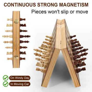 Magnetic Chess Set for Adults & Kids, 15.4 inch Wooden Folding Chess Boards, Handcrafted Portable Travel Chess Game with Pieces Storage Slots, 2 Extra
