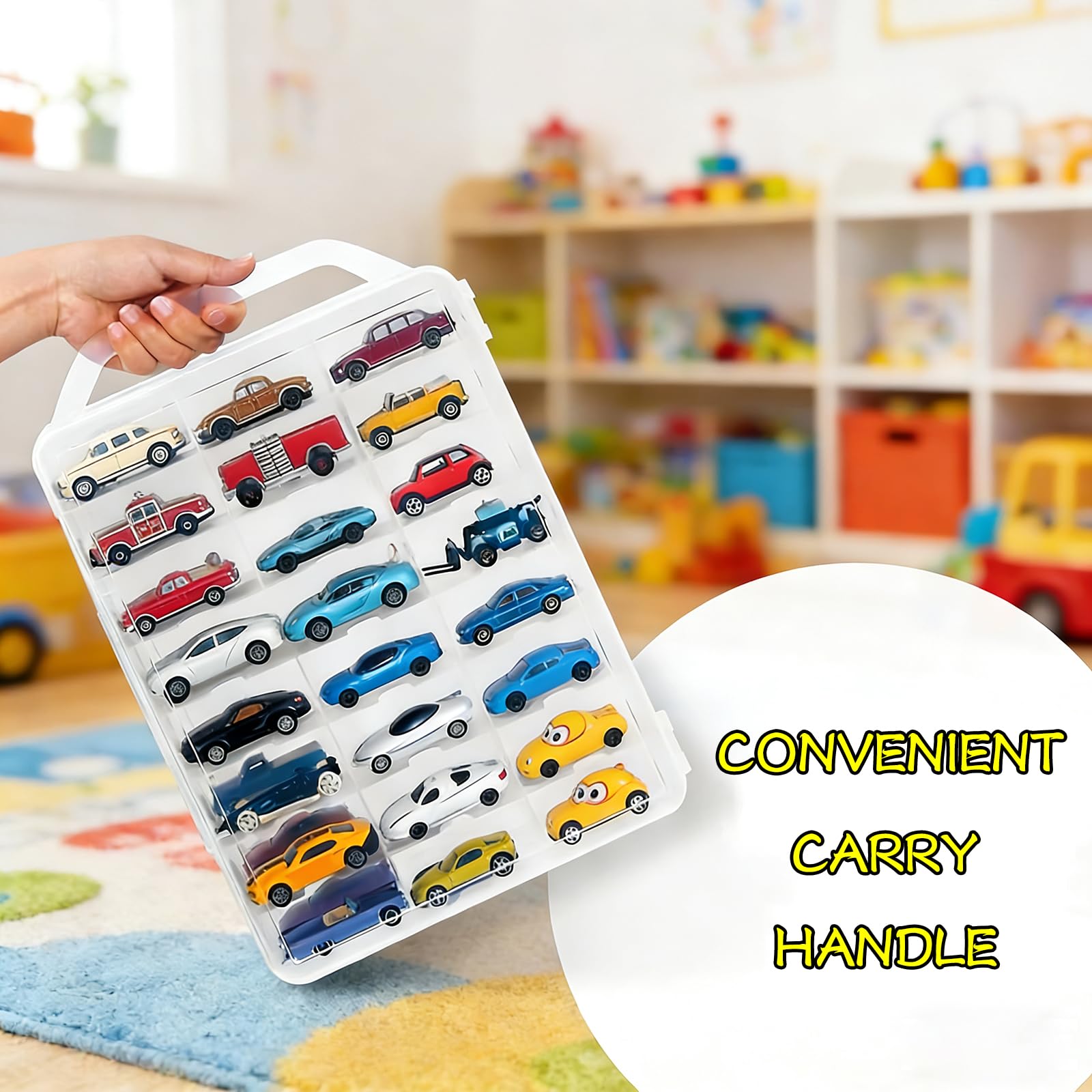 Double-Sided 1:64 Scale Toy Car Storage Case, 48-Slot Clear Organizer with Handle, Transparent Display & Storage Box Compatible with Most Die-Cast