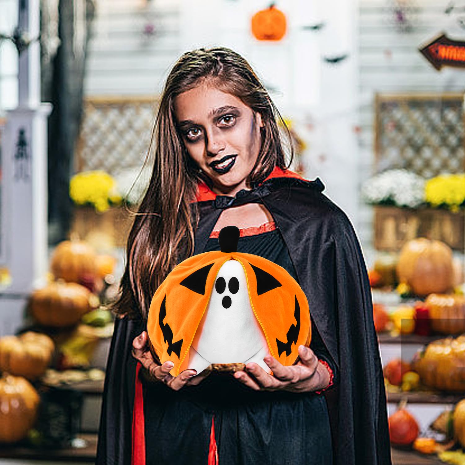 GYNAKJ Halloween Pumpkin Ghost Plush Toy with Zipper - Cute Jack-o’-Lantern Ghost Pillow Decoration - Soft and Cuddly for Boys and Girls Plush Toy