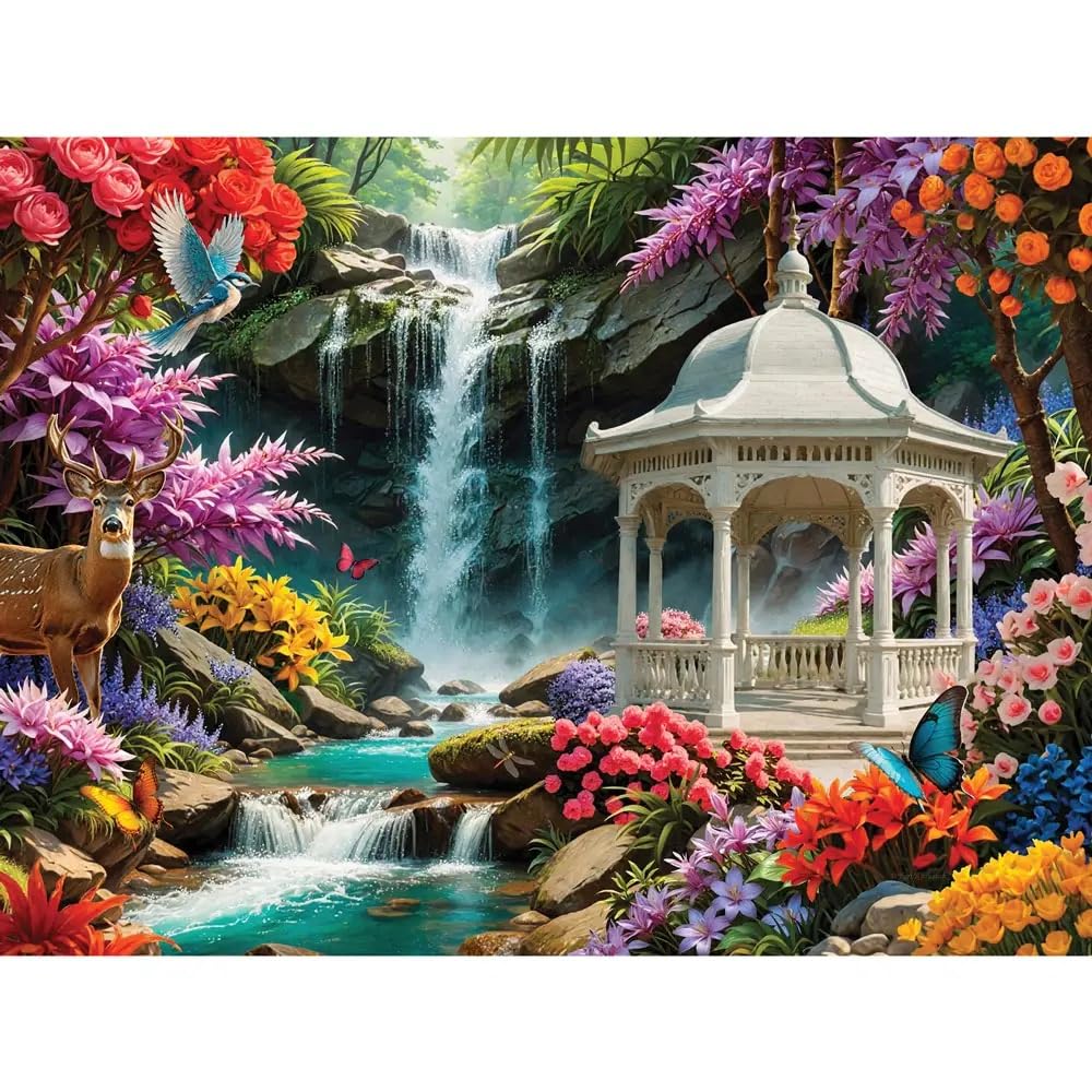 Bits and Pieces 3 Jigsaw Puzzle Set - 500 Piece Puzzles for Adults - Fantasy Landscapes - 18" x 24" Jigsaw Puzzles - Sunset Lighthouse Waterfall