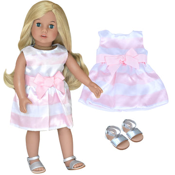 Sophia's Stripe Party Dress and Sandals for 18" Dolls, Pink/White
